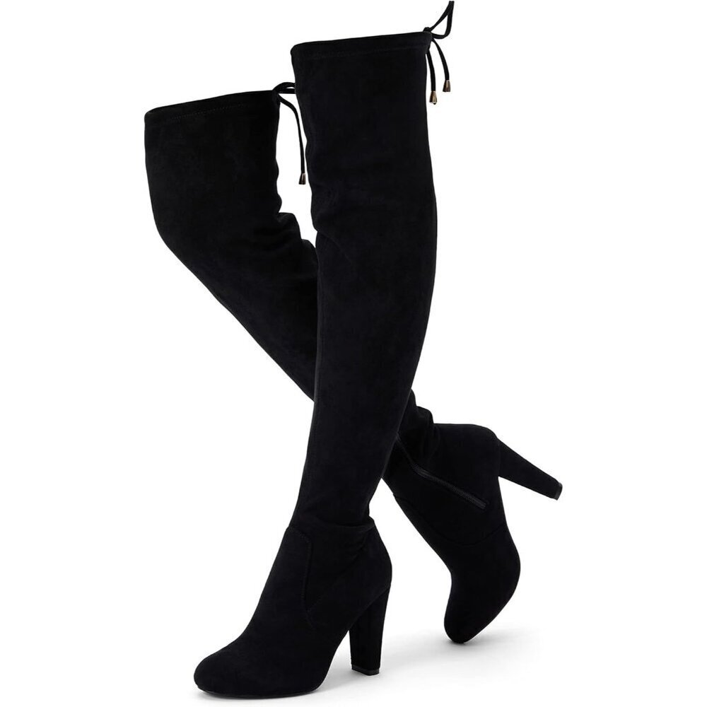 Women’s Black-knee High Suede Fashion Pointed Toe Thigh High Over The Knee Boots